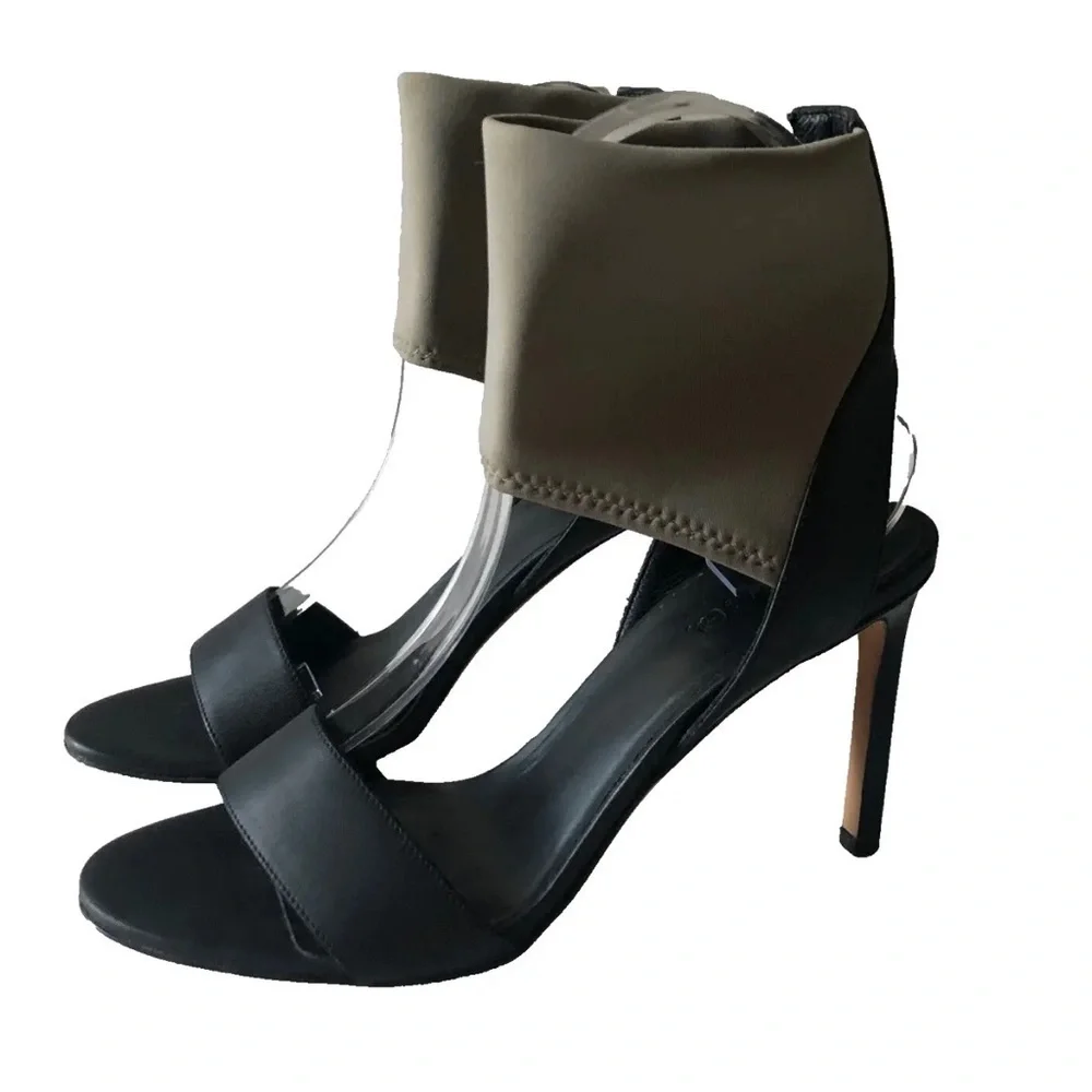 Vince Ankle Stretch Cuff Open Toe Stiletto Sandals Black Size 6 Sample Sale